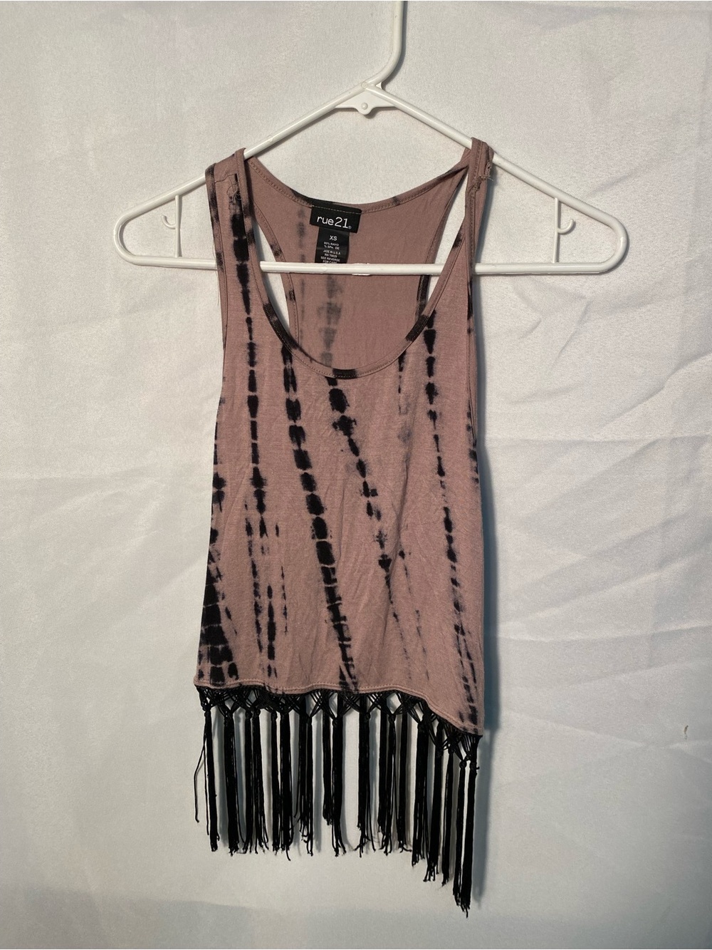 Rue21 Mauve and Black Tie-Dye Fringe Tank